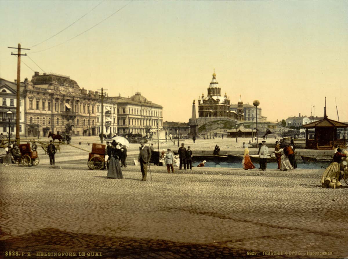 Helsinki. Market Square, Uspenski Cathedral in the background, circa 1890