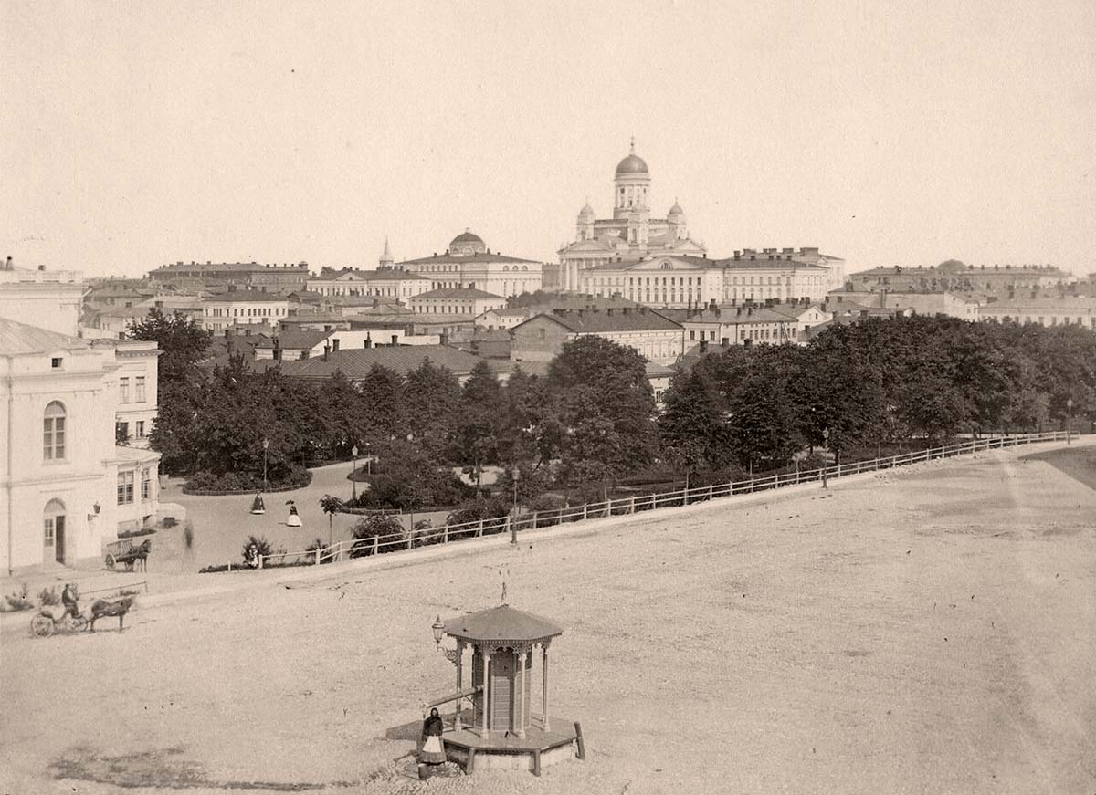Helsinki. Water Source, Cathedral at background, 1870